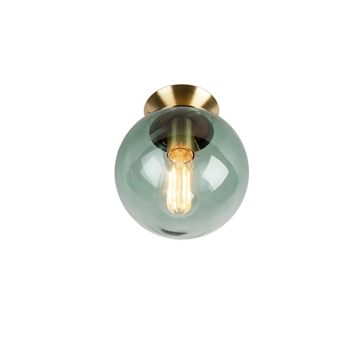 Art Deco taklampe messing med grønt glass - Pallon