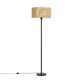 Golvlampa-svart-med-beige-skärm-i-pappersrep-50/50/25---Simplo