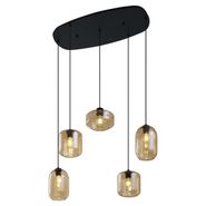 Moderne-pendellampe-sort-med-ravfarvet-glas-5-lys---Sheena