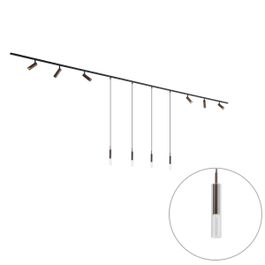 Sistem de iluminat pe șină modern negru cu 6 spoturi și 4 lumini suspendate bronz închis monofazat - Slimline Uzzy Loyce