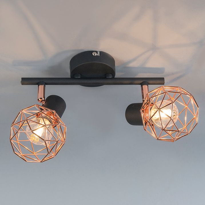 Moderno reflektorsko svjetlo crno s bakrom 2-svjetla - Mesh