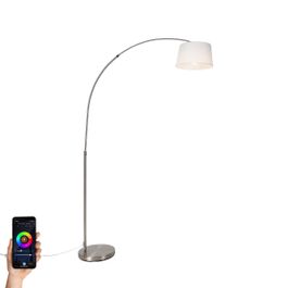 Chytrá oblouková lampa ocelová s bílým textilním stínítkem vč. WiFi A60 - Arc Basic