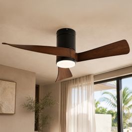 Plafondventilator zwart met walnoot hout print 132cm incl. LED dimbaar met afstandsbediening - Twist