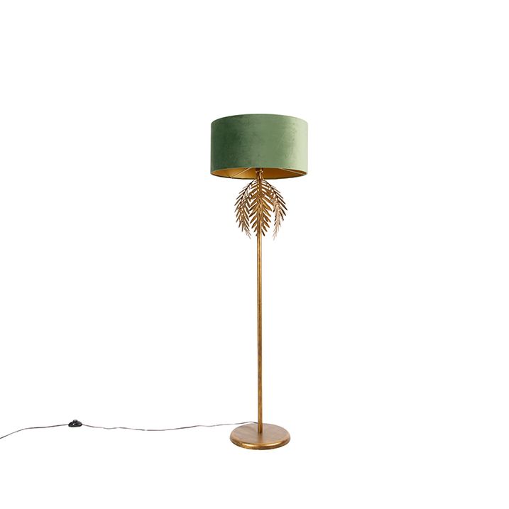 Stojací lampa zlatá 145 cm s sametovým stínítkem zelená 50 cm - Botanica
