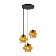 Retro-Pendellampa-Svart-med-Orange-Glas-3-Ljus---Denise