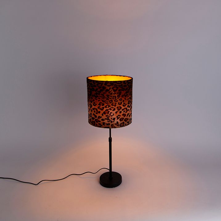 Stolní lampa černá s sametovým stínítkem s leopárdím vzorem 25 cm - Parte