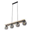 Smart-Pendant-Lamp-Black-with-Wood-and-Smoke-Glass-4-Lights-Incl.-WiFi-A60---Aleks