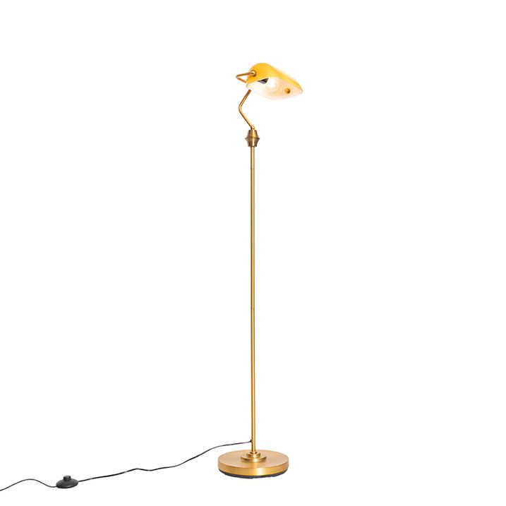 Klasická stojací lampa notáře bronzová s jantarovým sklem - Banker