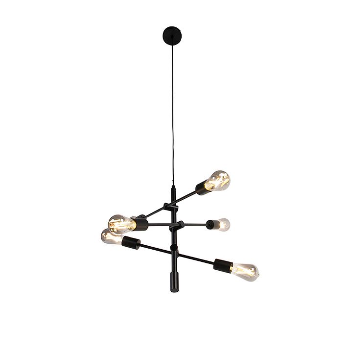 Viedā industriālā piekaramā lampa melna, ieskaitot 6 WiFi ST64 - Sydney