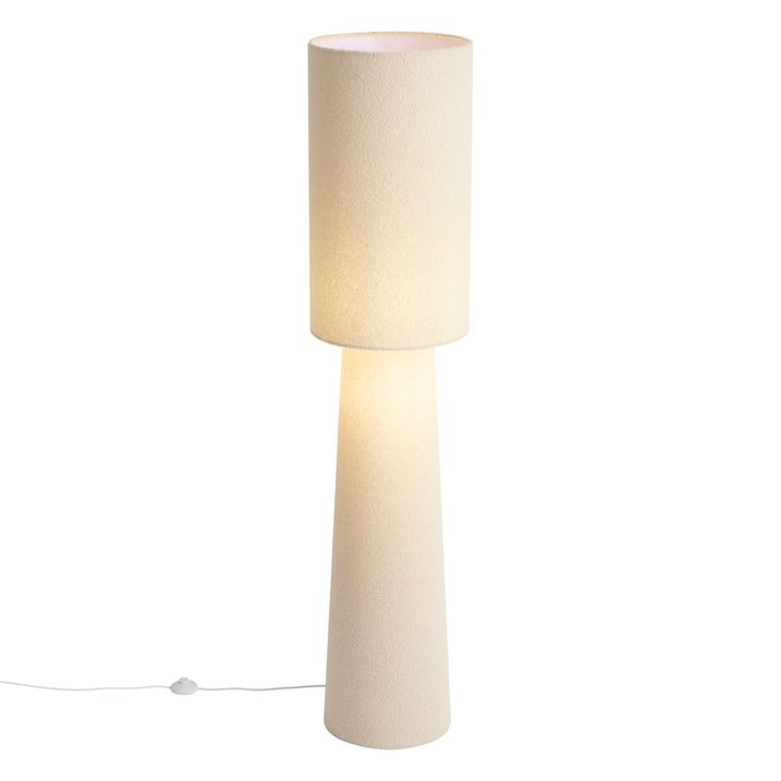Japandi Stehleuchte Beige Teddy Stoff 2-Lichter - Trompet