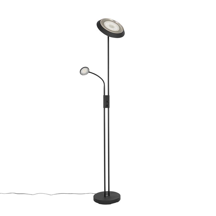 Lampada da terra nera con LED e dimmer con luce di lettura - Fez