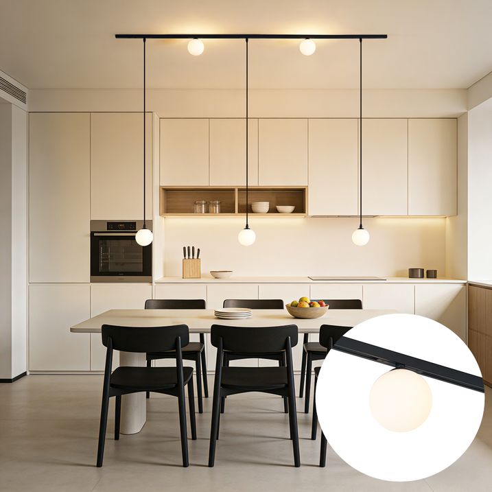 Moderne skinnesystem sort med 2 spotter og 3 pendellamper 1-fase - Slimline Eira