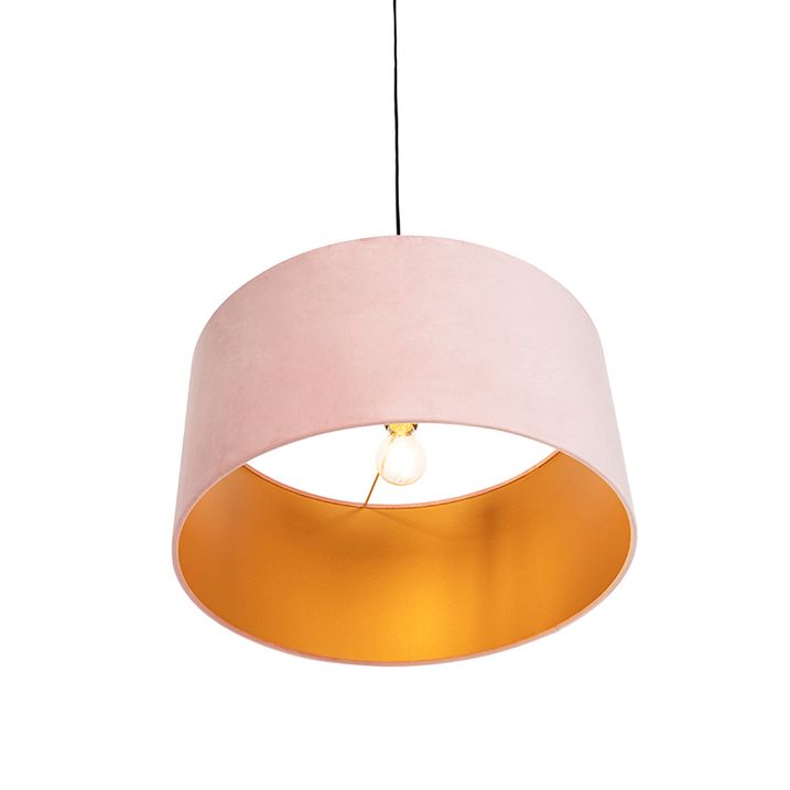 Kadife abajurlu altın rengi pembe sarkıt lamba 50 cm - Combi
