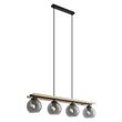 Smart-Pendant-Lamp-Black-with-Wood-and-Smoke-Glass-4-Lights-Incl.-WiFi-A60---Aleks