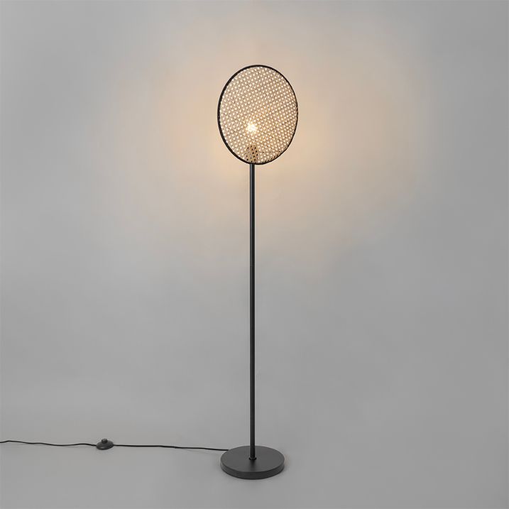 Rustikální stojací lampa černá s ratanem 35 cm - Kata