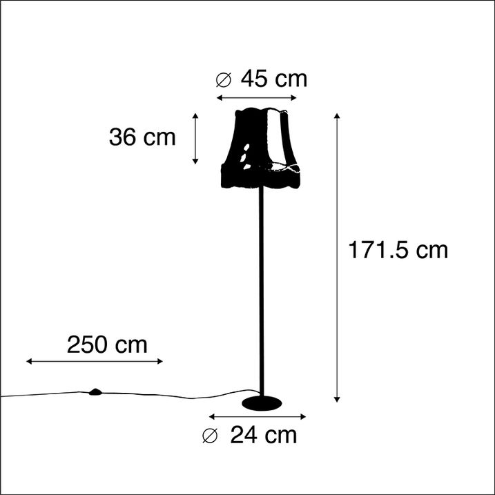 Retro podna lampa crna sa abažurom u stilu bake zlatne boje 45 cm - Simplo