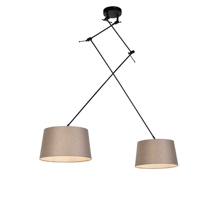 Pendelleuchte schwarz mit Leinen-Schirmen Taupe 35 cm 2-Licht - Blitz