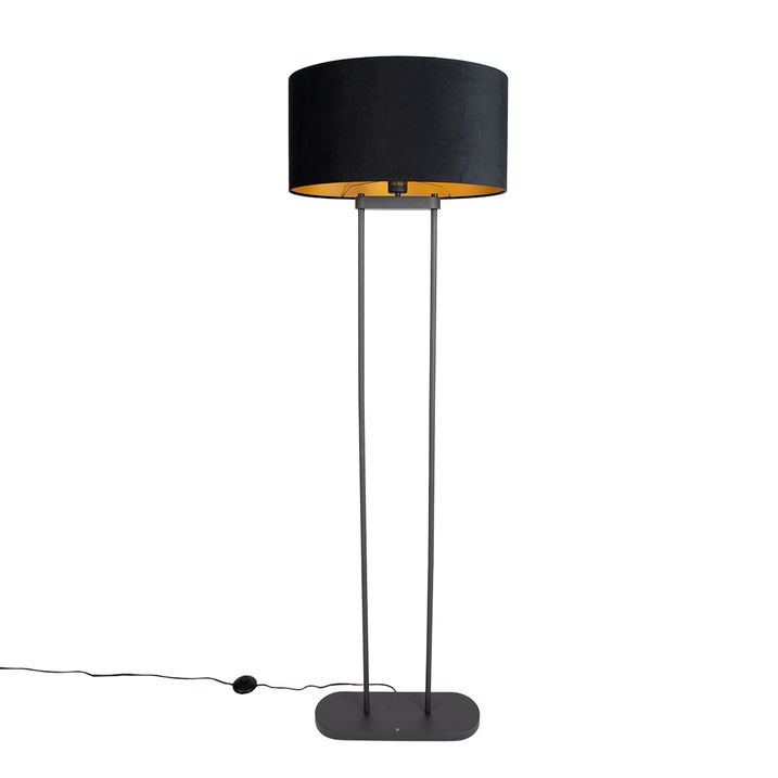 Vloerlamp zwart met zwarte ovale kap 50cm - Thijmen