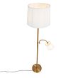 Klasická-stojaca-lampa-bronzová-látkové-tienidlo-biele-s-lampou-na-čítanie---Retro