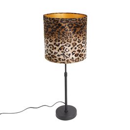 Stolní lampa černá s sametovým stínítkem s leopárdím vzorem 25 cm - Parte
