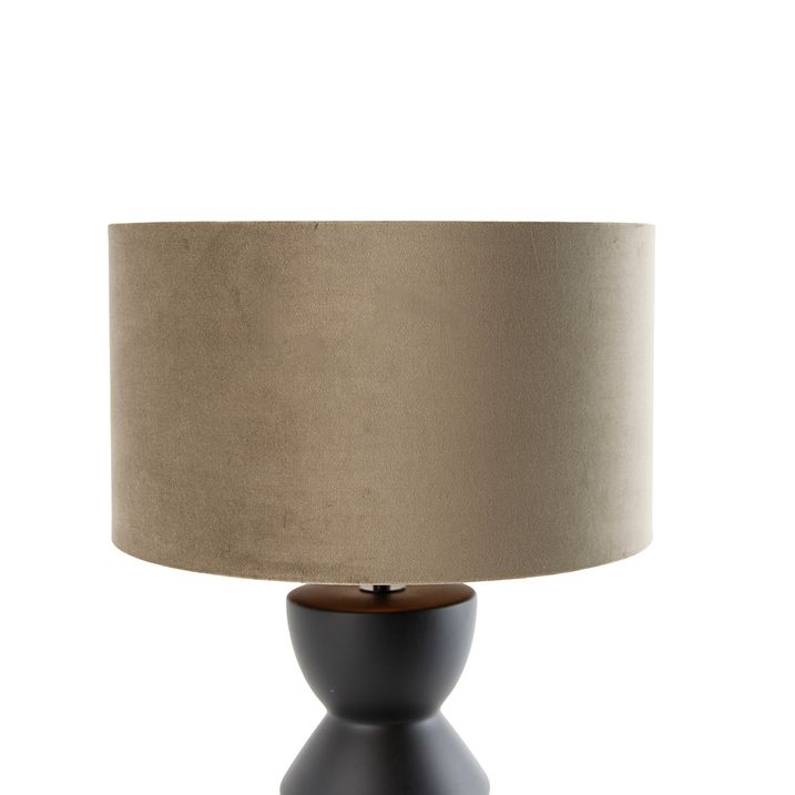 Design Table Lamp Black Velvet Shade Taupe with Gold 35 cm - Alisia