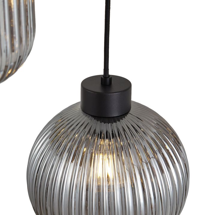 Design hanglamp zwart met smoke glas 6-lichts - Ana