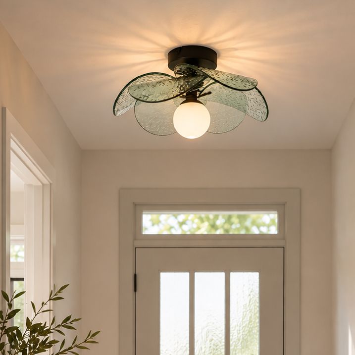 Plafonieră de design neagră cu sticlă verde striată - Kemner