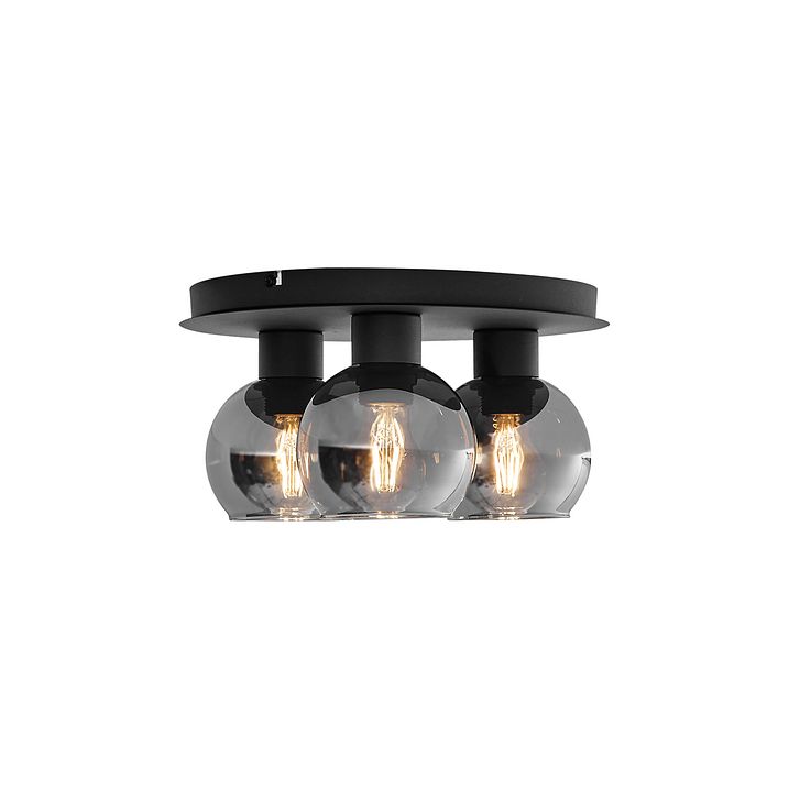 Slimme plafondlamp zwart met smoke glas 3-lichts incl. WiFi A60 - Vidro