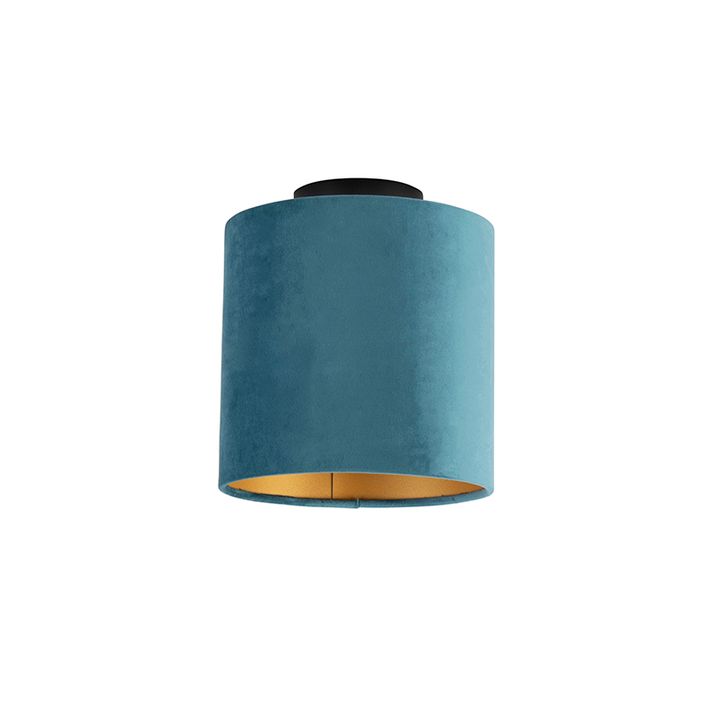 Ceiling Light With Velours Shade Blue with Gold 20 cm - Combi Black