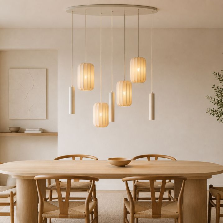Japandi hanglamp beige 7-lichts - Pluni Tuba