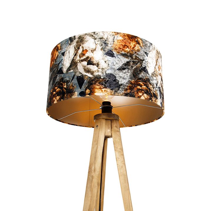 Vintage stojací lampa dřevěný stínidlo s květinovým designem 50 cm - Tripod Classic