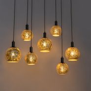 Viedā-piekārāmā-lampa-melnā-krāsā-ar-zelta-stiklu,-7-gaismas-punkti,-iekļauti-7-Wifi-A60---Bert