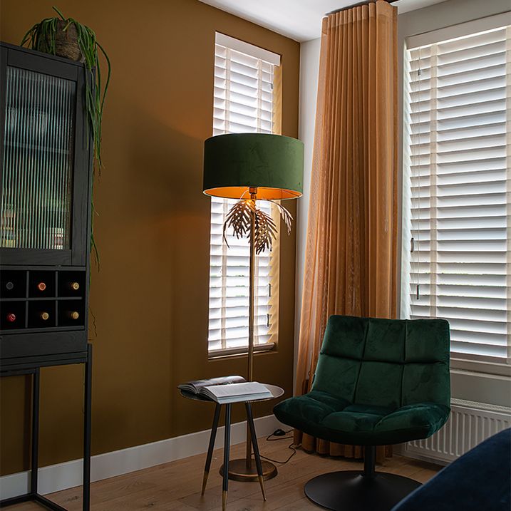 Chytrá stojací lampa zlatá 145 cm s odstínem zelená vč. Wifi A60 - Botanica