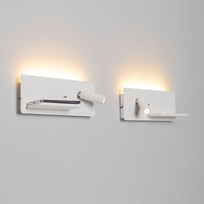 Комплект от 2 стенни лампи бели с LED с USB и индукционно зарядно - Riza