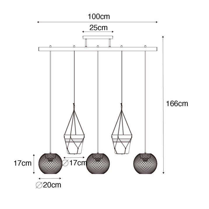 Industriële hanglamp zwart 3-lichts - Flor