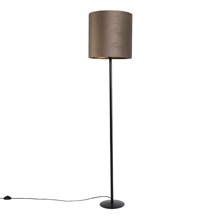 Gulvlampe sort med taupe og gull fløyels skjerm 40 cm - Simplo