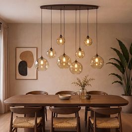 Suspension Art Déco bronze foncé avec verre ambre ovale 8 lumières - Sandra