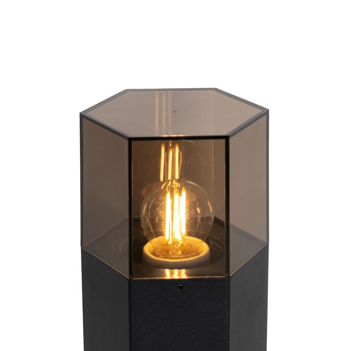 Aussen-Stehleuchte schwarz mit Rauchglas sechseckig 30 cm - Denmark