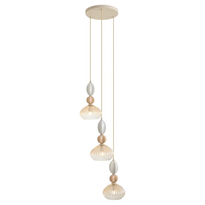 Design hanglamp beige met amber glas 3-lichts - Bohemy