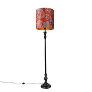 Lampadaire-noir-avec-abat-jour-paon-rouge-40-cm---Classico