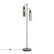 Moderní-stojací-lampa-černá-s-kouřovým-sklem-2-světlo---Stavelot