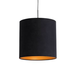 Hanglamp met velours kap zwart met goud 40 cm - Combi
