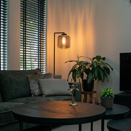 Design Floor Lamp Black with Smoke Glass - Qara Down