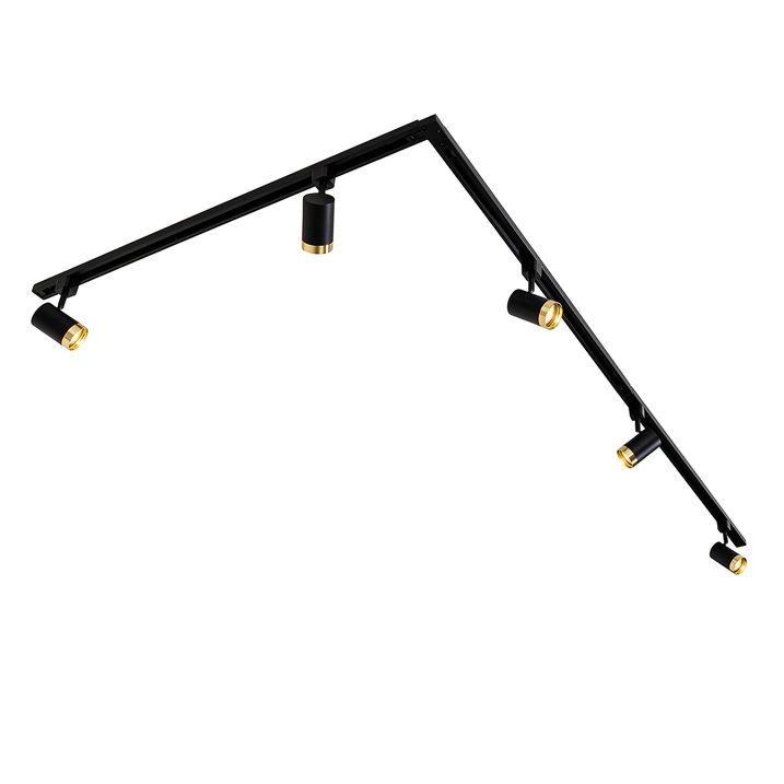Viedā sliežu apgaismojuma sistēma ar 5 prožektoriem melnā un zelta krāsā 1-fāze, iekļ. 5 Wifi GU10 50mm - Iconic Jeana