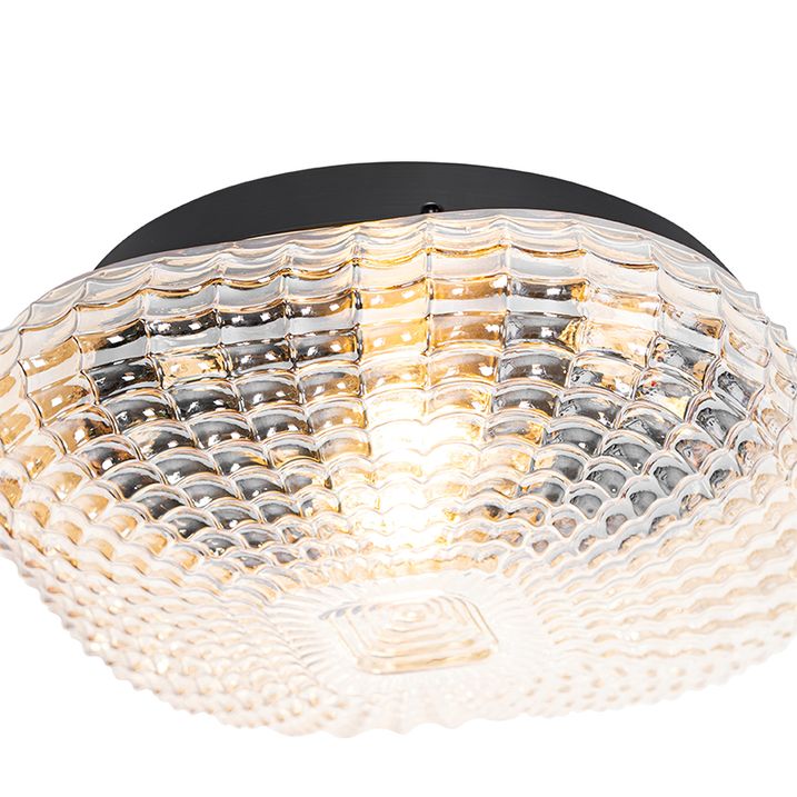 Klasické stropné svietidlo čierne s jantárovým sklom 30 cm IP44 - Damian