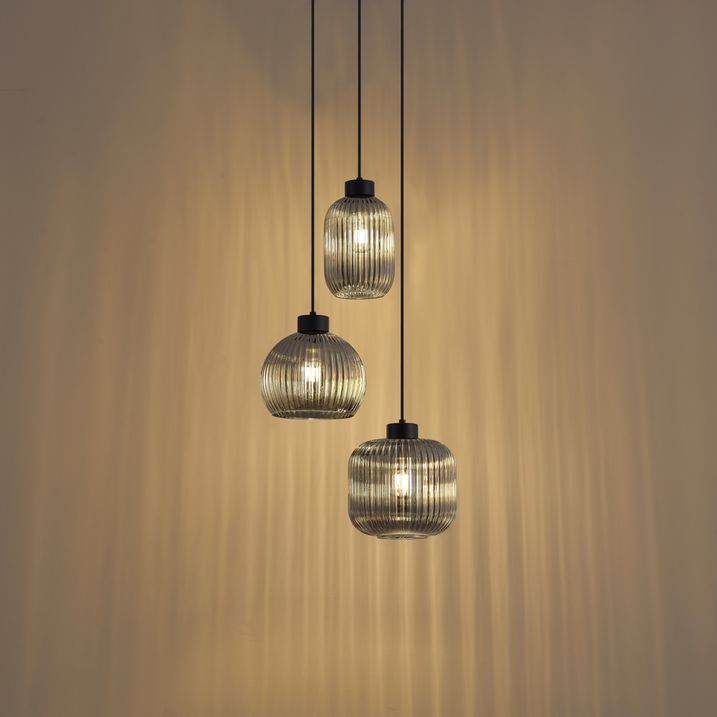 Design hanglamp zwart met smoke glas 3-lichts - Ana