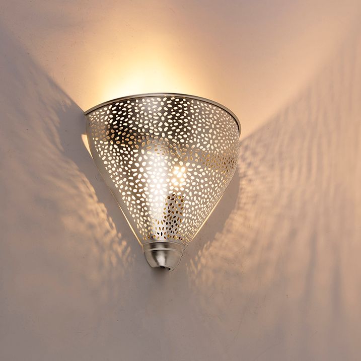 Oosterse wandlamp staal met lichteffect - Sinbad
