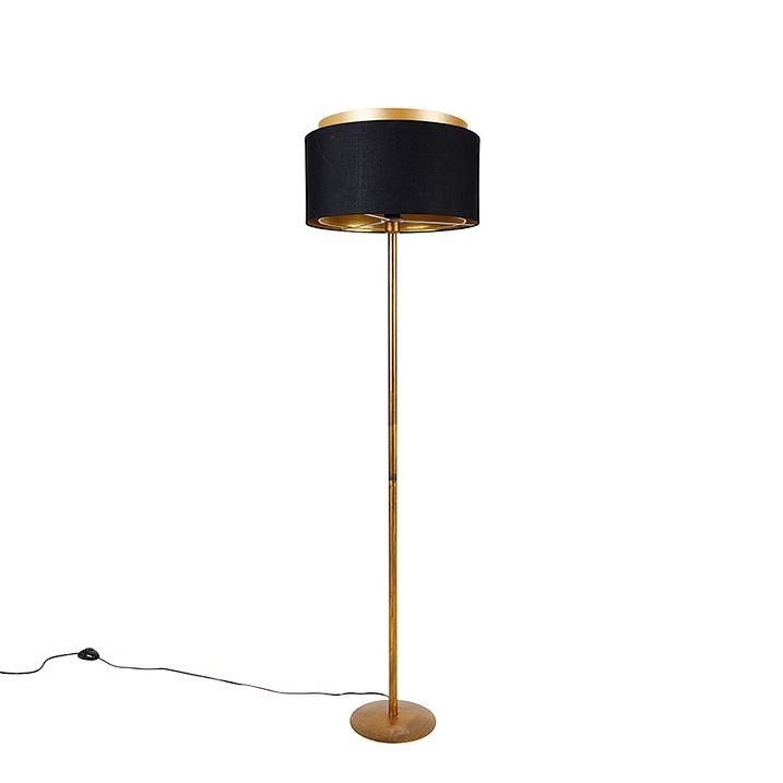 Lampada da terra moderna oro con paralume nero con oro - Simplo