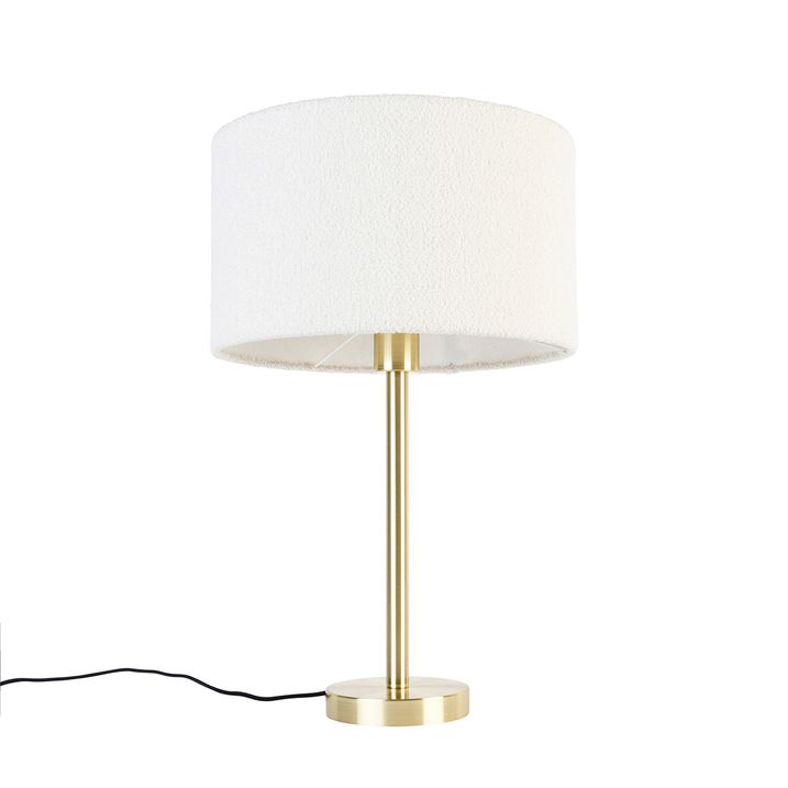 Klasická stolná lampa mosadz s tienidlom z bouclé bielej farby 35 cm - Simplo