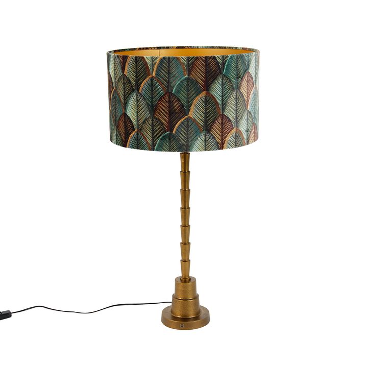 Tafellamp brons met velours lampenkap blad dessin met gouden binnenkant - Pisos
